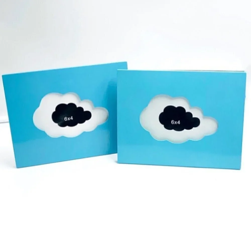 Set of 2 Blue Cloud Nursery Photo Frames 6x4 Glossy Baby Decor
